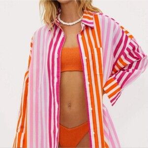 NWOT Beach Riot Oversized Alexa Stripe Top Lrg Colorful Preppy Vacay Beach Happy